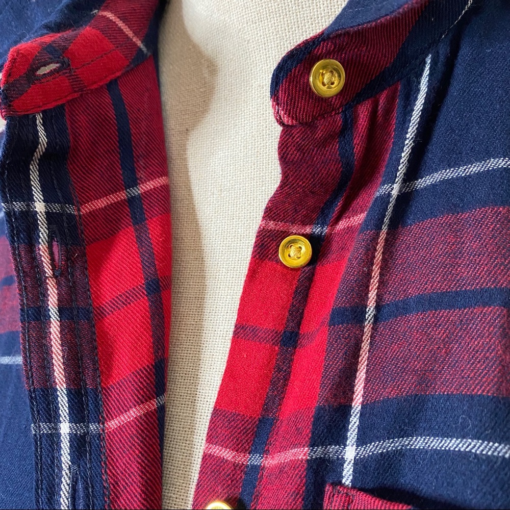 Blue Red Cotton Flannel Gold Buttons Long Shirt - Picture 7 of 9
